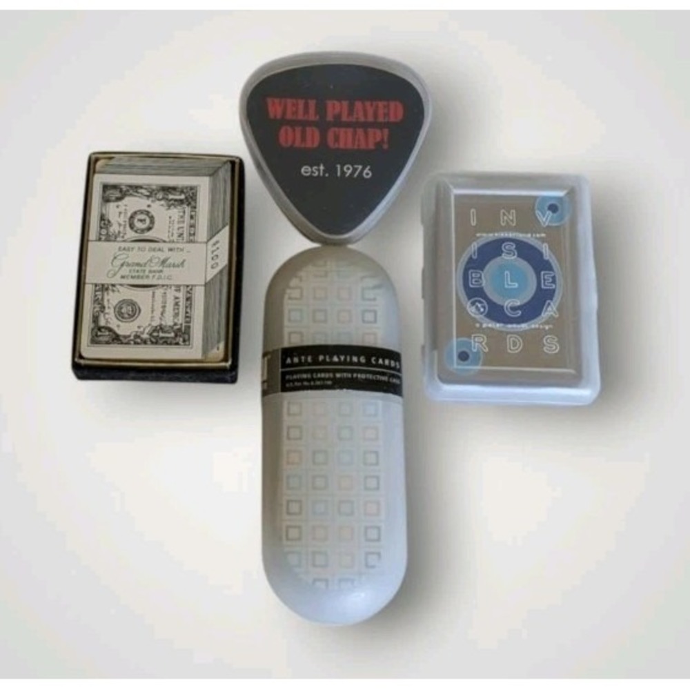 Novelty Playing Cards Lot Of 4 Invisible Clear Cases Deck Umbra Dollar Bill Game